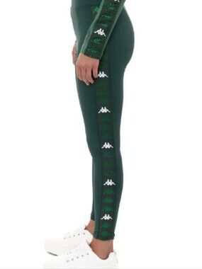 Kappa Green Leggings with White Logo Tape